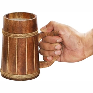 Handcrafted Wooden <b>Beer</b> Mug Vintage Natural Wood Coffee Cup Eco Friendly <b>Barrel</b> Shape <b>Beer</b> Tankard Drinking Mug with Handle Mugs - Product Image 3