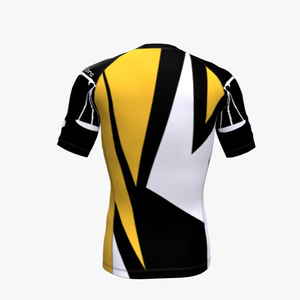 T-shirt de compression à manches courtes pour homme, jaune, noir, blanc, imprimé par sublimation, séchage rapide, en spandex et polyester, haut de sport - Product Image 4