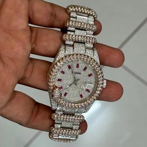 Montre personnalisée ronde mécanique de luxe en édition limitée avec cadran serpent en diamant moissanite, style hip-hop, en acier inoxydable - Product Image 2