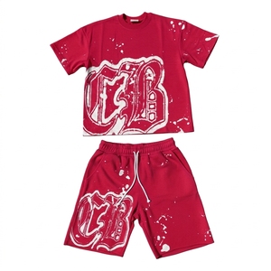 Conjunto Deportivo Unisex Morado, Camiseta de Algodón y Pantalones Cortos con Logotipo CB Estampado, Corte Holgado de Verano con Cintura Ajustable - Product Image 5