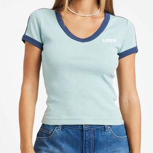 Camiseta Corta para Mujer, Estilo Baby Tee, Ajustada, de Algodón, Manga Corta, Estilo Y2K, Casual, Streetwear, a la Moda - Product Image 1