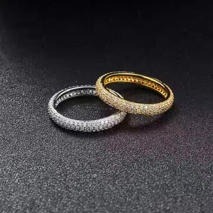 Gold Plated 925 Sterling <b>Silver</b> Lab Created Moissanite Classic Style Unisex Eternity Band <b>Ring</b> Micro Insert <b>Set</b> Brilliant Cut - Product Image 5
