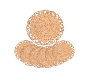 Handwoven Natural Water Hyacinth <b>Placemats</b>, <b>Round</b> Braided Woven Table Mats with Scalloped Edge, Handmade Rustic for Home Decor - Product Image 1