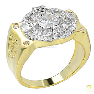 Moissanite Diamond Round Halo Statement <b>Ring</b> for Men Two Tone Yellow White <b>Gold</b> Luxury Iced Out <b>Cocktail</b> <b>Ring</b> - Product Image 6