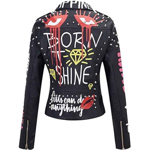 Womens Studded Leather <b>Jacket</b> <b>Punk</b> Style Black Motorcycle Biker <b>Jacket</b> PU Genuine Leather OEM Custom Wholesale - Product Image 5