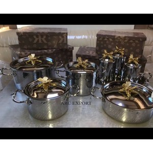 Attractive Look Stainless Steel Silver Polished Ruffoni Cookware Casseroles With Golden Butterflies top Lid Professional Kitchen - Product Image 2