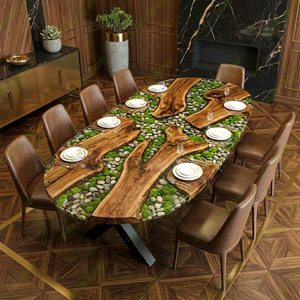 TIMELESS CRAFT Riverstone <b>Moss</b> Handmade <b>Live</b> Edge Wood Modern Customized Shape Dining Table Indoor Luxury Nature Inspired - Product Image 5