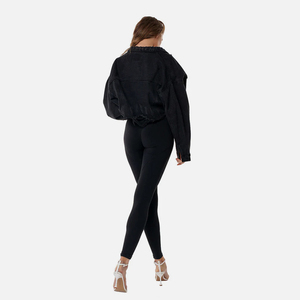 Veste universitaire pour femme, coupe courte, avec broderie personnalisée, manches en cuir, en laine, tissu doux, style mode - Product Image 3