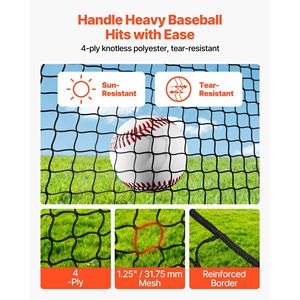Gabbia da Battuta Portatile Autoportante 12.0 X 10.2 X 7.6 FT, in Poliestere a 4 Strati Senza Nodi, Attrezzatura per Allenamento Baseball - Product Image 3