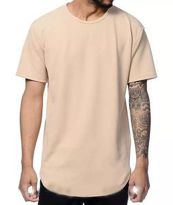เสื้อยืดคอกลมแขนสั้นสีเบจสำหรับผู้ชาย ทรงปกติ ผ้าฝ้ายถักเนื้อเจอร์ซีย์ สีพื้นเรียบ - Product Image 1