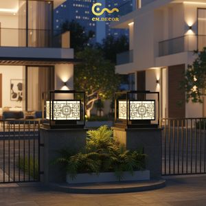 Modern Wave Pattern LED <b>Post</b> <b>Light</b> 17-inch Outdoor Villa Column Lamp, Rust-Proof Black Powder-Coated Steel, Warm White Glow IP65 - Product Image 2