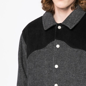 Veste varsity en laine mélangée pour homme, color-block, col rabattu, style décontracté, coupe classique, fermeture boutonnée, pour l'automne - Product Image 5