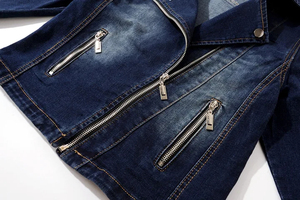 Manteau en jean pour femme 2026 Automne Hiver, veste courte décontractée, col rabattu, fermeture éclair, coupe-vent, écologique, élégante, streetwear - Product Image 3