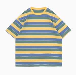 เสื้อยืดลายทางผ้าฝ้ายหนานุ่มสำหรับผู้ชาย สไตล์ลำลอง ทนทาน ไม่เป็นขุย เหมาะสำหรับฤดูร้อน สไตล์อเมริกันสุดฮิต - Product Image 5