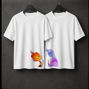 Matching Couple Graphic <b>T</b> <b>Shirts</b> Custom Cute Blue Pink <b>Alien</b> Cartoon Print White Short Sleeve Unisex Crew Neck Casual Streetwear - Product Image 4