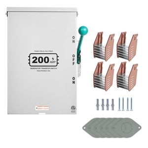 Interruttore di Trasferimento di Potenza a Doppio Contatto per Impieghi Gravosi 200A, 48000W, Manuale, per Generatore, Compatibile 120/240V, Corrente di Telaio 63A - Product Image 1
