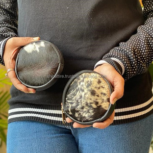 Real Handmade Hair on Hide Fur Leather Coin Change <b>Purse</b> Round Credit Card Holder Case Western Stylish Cute <b>Small</b> Round Wallet - Product Image 4