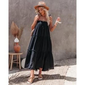 Robe longue décontractée pour femme, 100 % coton respirant, coupe régulière, épaules dénudées, tie-dye, idéale pour l'été – Grande Vente - Product Image 6