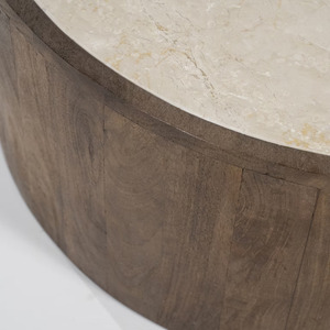 Contemporary Round Solid Mango Wooden <b>Coffee</b> <b>Table</b> With Marble Top <b>Nesting</b> <b>Set</b> Of 2 Design Modern Living Room Home Furniture - Product Image 5