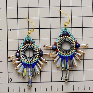 Pendientes de Araña con Cuentas Bordadas a Mano, Diseño Geométrico, Chapados en Oro, para Bodas y Fiestas - Product Image 4