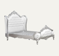 Lit King Size Kiky Home Furniture, style européen classique, luxueux et confortable, en bois de mahogany massif, tissu capitonné, sculpté à la main.