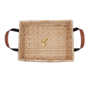 Cesta de Jacinto de Agua Hecha a Mano con Asas de Cuero - Product Image 1