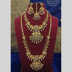 Traditional American Diamond Gold-Plated Double-Layer <b>Necklace</b> Earring <b>Set</b> Matching Maang Tikka <b>Indian</b> Bridal Engagement Women's - Product Image 1