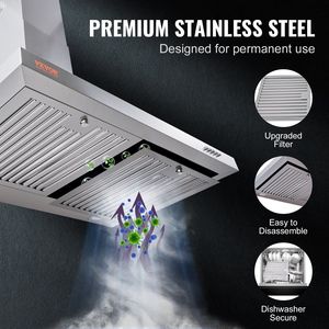 Ventola da 30 pollici con attacco a parete da cucina senza condutture per camino in acciaio inossidabile Ventilatore di scarico a 3 velocità 2 filtri deflettori LED - Product Image 3