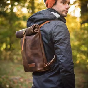 Trekking Backpack Handcrafted Oil Wax Leather Vintage Unisex Genuine Leather Hasp Solid Leather Shoulder <b>Strap</b> Hard Handle - Product Image 4
