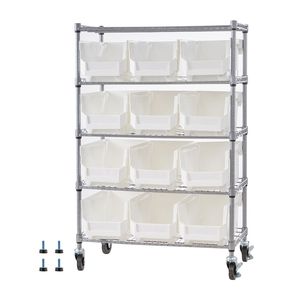 Sistema di Scaffalature in Acciaio a 5 Ripiani con Ruote, 12 Contenitori Organizzativi, Rack Mobile per Attrezzi con Ruote, Scaffali Multiuso - Product Image 1