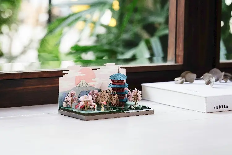 [4] Lente Fuji Kersenbloesem 3d Papier Miniatuur Poppenhuis Kit