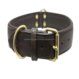 Collier de chien en cuir véritable avec logo personnalisé de luxe personnalisé OEM avec double anneau en D et boucle ardillon à rouleau en laiton massif toutes les tailles - Product Image 1