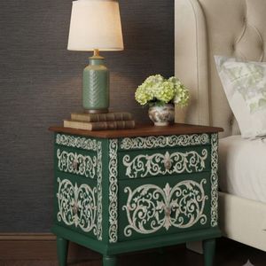 Vintage Traditional Solid Wood Farmhouse European Carved Nightstand <b>Bedside</b> <b>Table</b> for Bedroom Living Room - Product Image 2