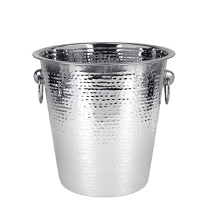 Cubo de champán de acero inoxidable de alta calidad, Cubo de champán martillado con mango de anillo plegable para almacenamiento y refrigeración de champán, vino y cerveza - Product Image 1