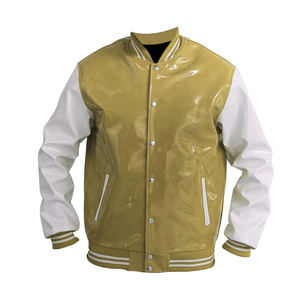 Veste universitaire en cuir PVC de qualité supérieure pour homme avec col montant et logo frontal - Veste bomber de baseball de luxe, streetwear tendance - Product Image 1