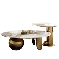 Table basse moderne en marbre avec support en laiton pour salon, mobilier écologique pour l'intérieur et service à thé