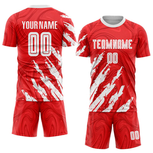 Custom Sublimated Soccer Jersey Set Red White Pattern Crew Neck Short Sleeve Moisture Wicking Adult Men Team Name - Product Image 1
