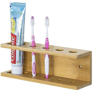 Stylish Wooden Toothbrush <b>Holder</b> With <b>Toothpaste</b> Storage Rack Rectangle Minimalist Design For Bathroom Use - Product Image 4