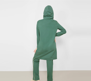 Ensemble de survêtement modeste et respirant pour femme, 2 pièces, couleur unie, coupe longue, avec sweat à capuche et poches kangourou, idéal pour l'extérieur en hiver - Product Image 2