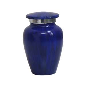 Urna Moderna de Metal Azul Agua Claro con Bandas Plateadas en Relieve para Uso Funerario y Conmemorativo - Product Image 4