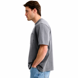 Men's Gray 100% Cotton Short Sleeve <b>T</b>-<b>Shirt</b> With Chest <b>Pocket</b> Regular Fit Casual O-Neck Jersey Knit Solid Color Design - Product Image 3