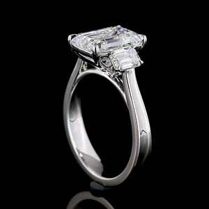 IGI Certi Lab Grown <b>Emerald</b> Cut Diamond Three Stone Engagement <b>Ring</b> with <b>Emerald</b> Side Diamonds 10K 14K 18K Gold 925 935 <b>Silver</b> - Product Image 3