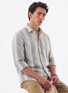 เสื้อเชิ้ตผู้ชาย Enovate รุ่น Logan แบบกระดุมสองแถว ลายทาง แขนยาว ปกคอพับ ระบายอากาศได้ดี ผลิตจากผ้าลินิน/คอตตอน - Product Image 2