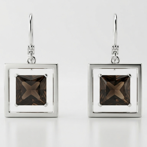 925 Sterling Silver <b>Cute</b> Geometric Square Dangle <b>Earrings</b> Brown Gemstone Drop for Women Gift Jewelry - Product Image 1
