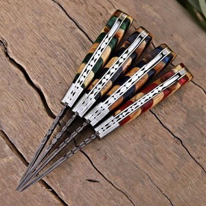 Copper Damascus Steel Multifunctional Outdoor Survival Folding Pocket Knife Steel Bolster Wood Handle Back <b>Lock</b> EDC Knife - Product Image 5