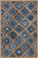 Handgefertigter Denim-Blauer Diamantmuster-Juteteppich Geflochtener Naturfaser-Teppich Boho Farmhaus Bodenmatte