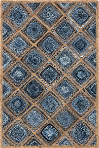Handcrafted Denim Blue Diamond Pattern Jute <b>Rug</b> Braided Natural Fiber Area Carpet <b>Boho</b> Farmhouse Floor Mat - Product Image 2