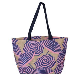 Hot Selling Two Side Umbrella Print Non-Laminated Jute Beach <b>Bag</b> Leather Branding Patch Cotton Web Handle Fashion Style <b>Gifts</b> - Product Image 2