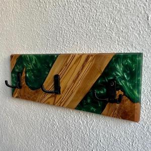 Handcrafted Wooden Wall Key Holder with Pink Epoxy Resin River Multi <b>Hook</b> Organizer Decorative Storage Rack for Entryway Home - Product Image 5