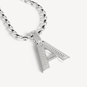 Classic Letter A Pendant Rhodium Plated Alloy Emerald Cut Diamond Channel Setting Themed <b>Charm</b> Unisex Gift Jewelry - Product Image 3